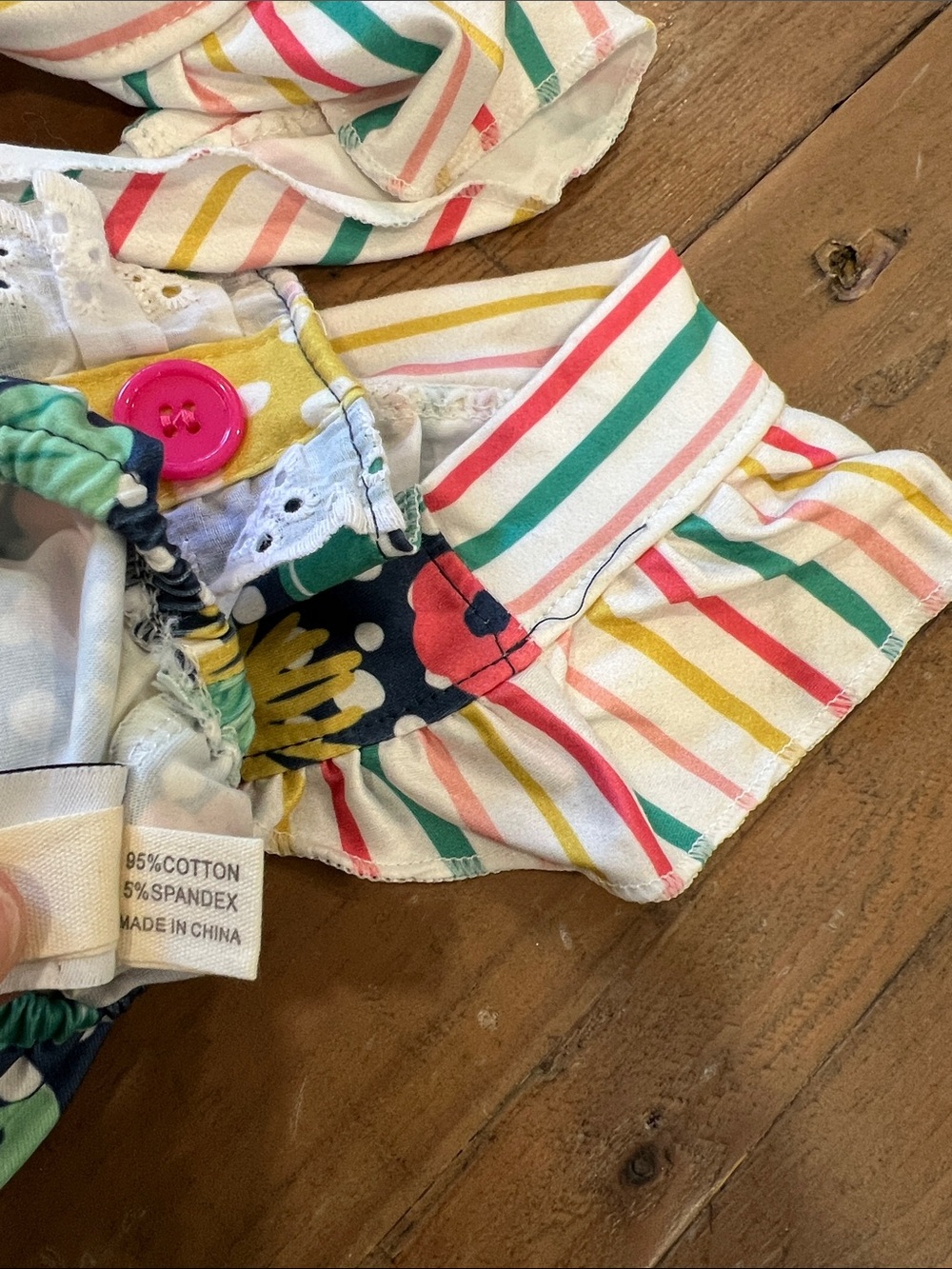 Wellie Kate vibrant striped floral ruffled bubble romper 6-9 months boutique - Picture 6 of 7